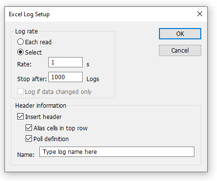 Modbus Excel logging